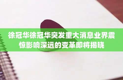 徐冠华徐冠华突发重大消息业界震惊影响深远的变革即将揭晓