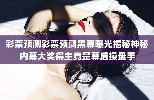 彩票预测彩票预测黑幕曝光揭秘神秘内幕大奖得主竟是幕后操盘手