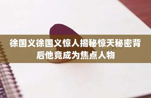 徐国义徐国义惊人揭秘惊天秘密背后他竟成为焦点人物