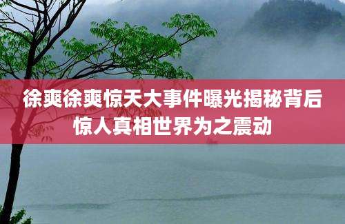 徐爽徐爽惊天大事件曝光揭秘背后惊人真相世界为之震动