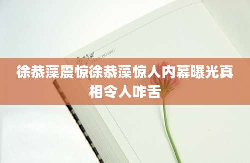 徐恭藻震惊徐恭藻惊人内幕曝光真相令人咋舌