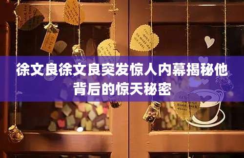 徐文良徐文良突发惊人内幕揭秘他背后的惊天秘密