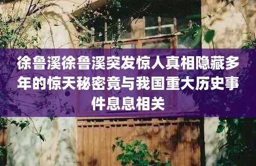 徐鲁溪徐鲁溪突发惊人真相隐藏多年的惊天秘密竟与我国重大历史事件息息相关