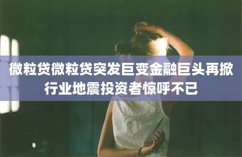 微粒贷微粒贷突发巨变金融巨头再掀行业地震投资者惊呼不已