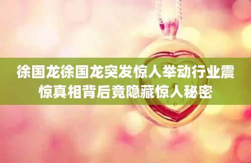徐国龙徐国龙突发惊人举动行业震惊真相背后竟隐藏惊人秘密