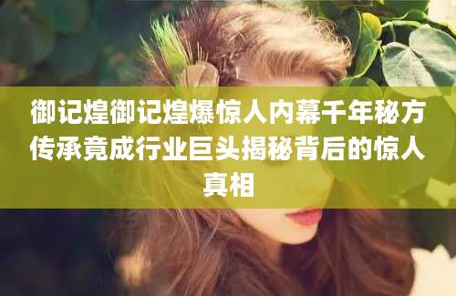 御记煌御记煌爆惊人内幕千年秘方传承竟成行业巨头揭秘背后的惊人真相