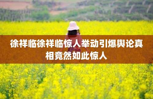 徐祥临徐祥临惊人举动引爆舆论真相竟然如此惊人