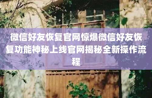 微信好友恢复官网惊爆微信好友恢复功能神秘上线官网揭秘全新操作流程