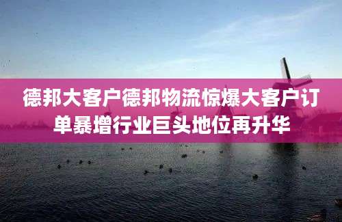 德邦大客户德邦物流惊爆大客户订单暴增行业巨头地位再升华