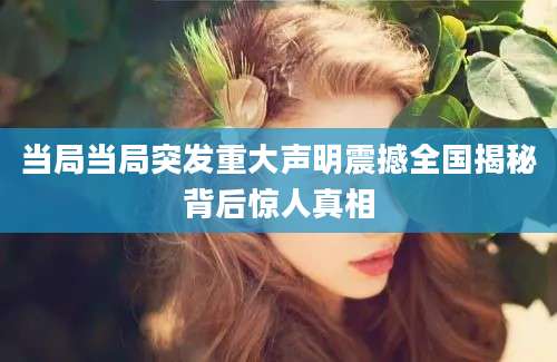 当局当局突发重大声明震撼全国揭秘背后惊人真相