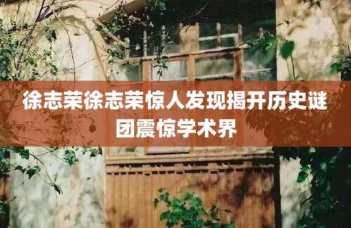 徐志荣徐志荣惊人发现揭开历史谜团震惊学术界