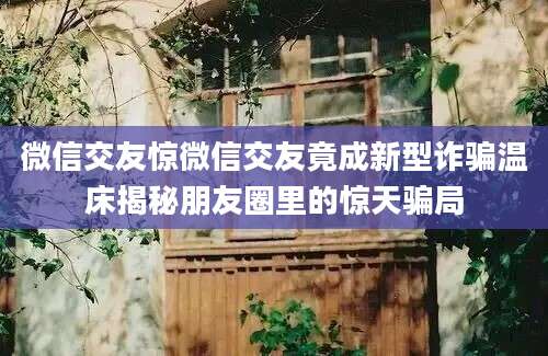 微信交友惊微信交友竟成新型诈骗温床揭秘朋友圈里的惊天骗局