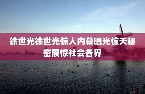 徐世光徐世光惊人内幕曝光惊天秘密震惊社会各界