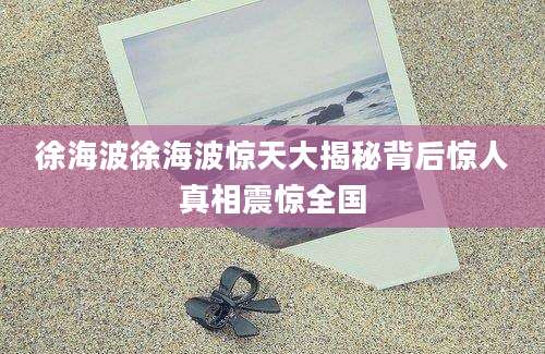 徐海波徐海波惊天大揭秘背后惊人真相震惊全国